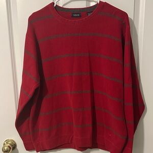 IZOD Men's Red and Gray Striped Crewneck Sweater